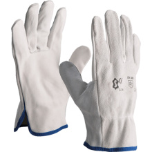 PAIRE GANTS CUIR PAUME FLEUR ET DOS CROUTE DE BOVIN